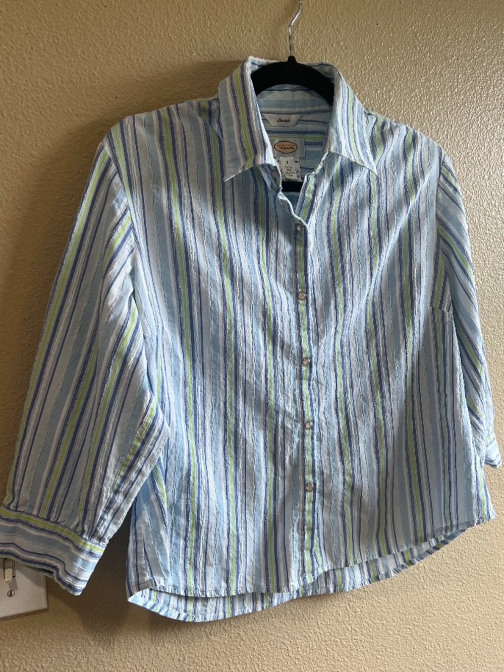 Talbots Light Blue Striped Button-Up Shirt modest casual workwear size small